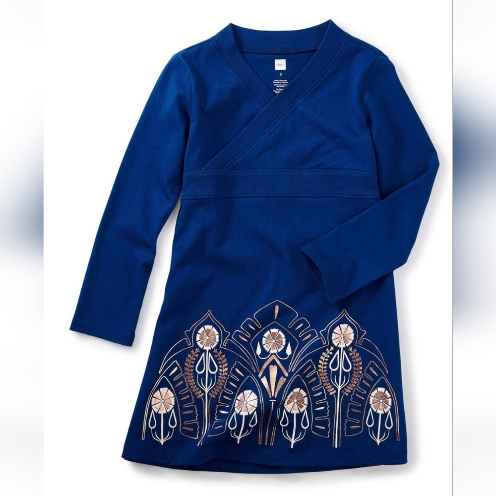 Toddler Girls Long Sleeve Merchant City Wrap Neck Dress, 4